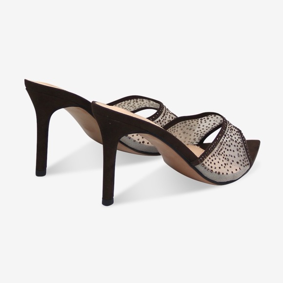 Rossi, Rania Crystal Embellished High Heel Mesh and Suede Mules, Women, Brown - Picture 2 of 4